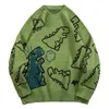 Harajuku pull tricoté dessin animé motif dinosaure pull Hip Hop Streetwear printemps décontracté hauts vert