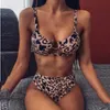 2020 Nieuwe Hot Sexy Dames Ondergoed Set Push-up Pated Badpak Leopard Print Vrouwelijke Intieme Draad Gratis Lengerie Ropa de Playa X0526