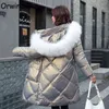 Orwindny зимние длинные пальто женщины с капюшоном хлопок мягкая одежда женские большие карманы теплые парку плюс размер s-3xl куртки 21130