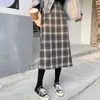 WERUERUYU Wool Plaid Skirt Button Design Bodycon High Waist Autumn Winter Long Elegant Woolen Girl 211119