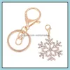 Nyckelringar Smycken Lyxig Jul Snowflake Diamond Keychain Souvenir Pendant Present Drop Leverans 2021 C12NZ