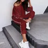 Dwie spodnie damskie spodnie w paski dołączone Velvet Dress Women Casual rzucił kołnierz bluza z długim rękawem i Harem Pant Suit Loose Ladies S