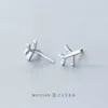 100% 925 Sterling Silver Small Cute Fashion Aircraft Stud Earrings for Women 925 Anti-allergy Plain Fine Jewelry 210707