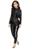 Women's Sexy V Neck Zip Up Jumpsuits Long Sleeve Letter Print Bodycon Skinny Long Pants Jumpsuit Romper Size 3 Colour (S-XL))