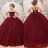 Burgundy Flower Girl Dresses First Holy Communion Dresses For Girls Ball Gown Wedding Party Dress Kids Evening Prom Dress