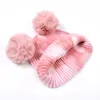 Mignon doux chaud tricoté chapeau 2 Pom Pom chapeaux d'hiver en plein air Ski vélo côtes tricot bonnet filles cravate colorant bonnet JW67