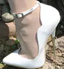 Chaussures habillées 16 cm femmes vague talons aiguilles boucle bout pointu Super haut talon en acier cuir verni discothèque Sexy blanc