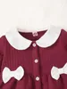 Baby Contrast Collar Bow Front Button Up Flounce Sleeve Dress SHE01