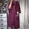 Deatプリーツコート女性の7つの袖の中国風バックルデザインの緩いポケットソリッド夏のファッションジャケットAR768 210812