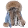 Kvinnors Fur Jacka Denim Jacka Natural Fur Lining Jacket Ladie Winter Warm Cotton Coat 211110