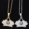 Turks blauw kwaad ogen kettingen vrouwen titanium stalen kroon sleutel bloem dier hart iced out hangers sieraden mode diamant ketting geschenken