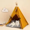Pet Tent voor Honden Puppy Kat Bed Geel Canvas Hond Leuke Huis Pet Tipi met kussen, 30 inch lang, voor huisdieren tot 15 pond 210722