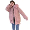 Winterjas Vrouwen Mode Zwart Plus Size Losse Bont Hooded Parkas Wit Dikke Warmte Down Cotton Jacks Feminina LR907 210531