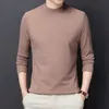 Męska okrągła szyja z długim rękawem T-shirt Business Casual Prosto Slim Blothing Koszula Mężczyzna Moda Marka Solid Color Pullover 210531