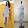 Start Asymmetrical Wavy Hem Round Collar Sky Blue black Striped Knit Sleeveless Dress sexy female knitting dress 210607