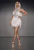 Vrouwen sexy witte franjes jurk stretch mouwloze outfit skinny kostuum festival verjaardag prom tonen uit één stuk