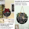 Dogs Welcome Door Hanging Wreath Door Front Decoration Plaques Pet Dog Reminder Signs Home Big Plaid Bow Wreath House Decor Y0901