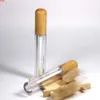 15PCS 6ml Plastic Transparent Lip Gloss Tube with Bamboo Wood Lid Cosmetic Lipgloss Packaging Containergood qty