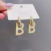 Hoop & Huggie Cold Wind Fashion Trend Exquisite Explosion Models Wild Metal Letter B High-quality Copper Earrings252J