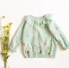INS baby Girl Abbigliamento Cardigan lavorato a maglia Manica lunga Colletto con volant Design floreale Maglione verde 100% cotone Top Abbigliamento invernale caldo