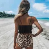 Leopard bikini hög midja djur tryck tankini blommig baddräkt brasiliansk ruffle plus storlek badkläder kvinnor 210621