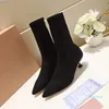 Automne Hiver Chaussettes Talon À Talons Bottes Mode Sexy Tricoté Élastique Botte Designer Femmes Chaussures Dame Épais Talons Hauts