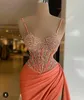 2022 2022 Spaghetti Straps Evening Dresses Ruched Side Split Lace Beaded Formal Prom Party Gowns Elegant Vestido de Novia