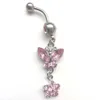 Färger D0116 6 Pink Color Body Jewelry Belly Button Navel Rings Body Piercing Smycken Dingle Fashion Charm CZ Stone 20pcslot2361507