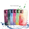 Custodie per cellulari con acquerello sfumato per iPhone 11 12 Pro Max X XR Cover in vetro con lente quadrata protetta