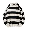 Män Tröjor Striped Vintage Pullovers Par Plus-Storlek 3xL Causal Harajuku All-Match Enkel Street Wear Strikkad Koreansk Jumper Y0907