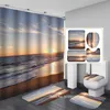 Shower Curtains 3-4 Pieces Beach Shell Sea Wave Curtain Free Hook Waterproof Toilet Lid Non-slip Mat Bathroom Cover