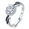 Factory Wholale 925 Sterling Sier Round Shape White Zircon With Black Zircon Ring