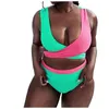 Traje de baño para mujer Bikini 2021 Ropa de playa Gran división Cruz Color a juego Cintura alta Mujer gorda Traje de baño Mujeres Traje de baño Ropa de playa