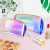 Vattentät Dröm Färgrik Bling Bling Holografisk Skönhet Arrangör Påse Clear Iridescent Clutch Makeup TPU Shell Kosmetiska Väskor