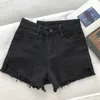Kvinnor Sommar Mode Tassel Jean Denim Shorts Tvättade Distressed Jeans Ripped Casual Korea Zipper Fly Sexy 210809