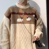 Men's Sweaters Harajuku Knitted Cartoon Sheep Pullovers Men Hip Hop Streetwear Sweater Male Autumn Winter Loose