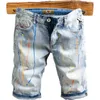 Estilo de rua americano moda homens jeans retro luz azul pintado designer rasgado denim shorts verão hip hop curto para 1l9e