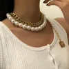 Pendant Necklaces Punk Exaggerated Jewelry With Thick Chain Square Brand Retro Imitation Pearl Set Necklace For Female