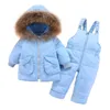 Conjunto de ropa de invierno para niños -30 grados chaqueta de plumón mono bebé niño parka piel real niña niño grueso cálido traje de nieve general 211111
