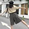 Plaid Frauen Shorts Elastische Taille Japan Stil Hohe Taille für Harajuku Kurz Plus Größe 5XL Lose 210722