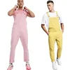 Calças jeans homens macacões vintage slim fit homem de roupa amarelo rosa homme macacão calças europa américa estilo 210723