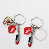 Personalizado Lips Vermelhos Favor Metal Keychain Sublimação Batom Keyring com Diamond Decoração Cosmética Mini Pingente Fesival DD882