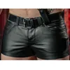 Mäns Sexiga Slim PU Läder Shorts Fitness Sport Punk Style Shorts (utan bälte) S-5XL H1210