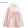 Merry Pretty Women Hoodies Animal Lovely Pullover Kawaii Rabbit Sweatshirt Cute Bunny Graphic OuterWear Pink Black Hoodie Girls 201109