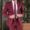 Slim Fit Casual Suits for Men 2 Piece Wedding Groomsmen Tuxedo New Male Fashion Clothes Burgundy Jacket with Pants 2021 X0909