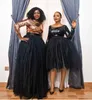 Nieuwe Afrikaanse Mode Rose Goud Zwart Een Lijn Jurken Tule Mouwen Lange Mouwen Formele Jurk Pailletten Prom Jassen Robe de Soiree