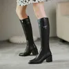 Meotina Western Boots 여성 하이힐 무릎 높은 부츠 두꺼운 뒤꿈치 긴 부츠 zip 버클 숙녀 신발 가을 겨울 갈색 크기 40 210608