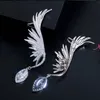 Luksusowy Pełny Cyrkonia Pave Duży Długi Drop Feather Wing Cuff Mankiet Kolczyki dla kobiet CZ625 210714