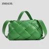 Torby na ramię Mody Projektant Plac Tkana Skórzana Torebka 2021 Damska Green Crossbody Torba Koreański Styl Casual Dating Trendy