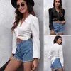 Women's Blouses & Shirts front cross back bandage long bubble sleeve short Girl Doll collar shirt chiffon shirt